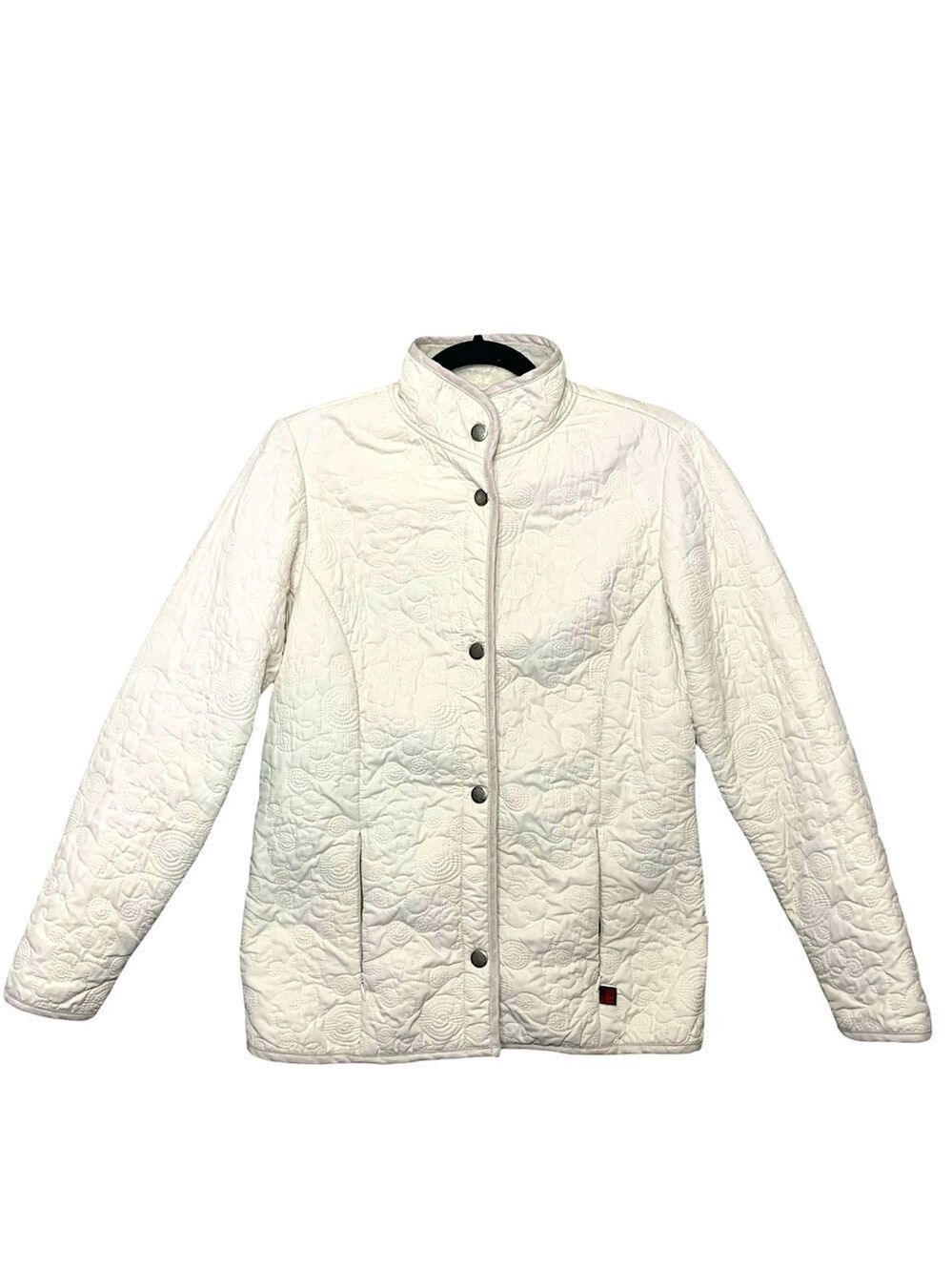 Woolrich Quilted Jacket Cream Women Sz S Fleece Lined Snap Buttons Light Coat